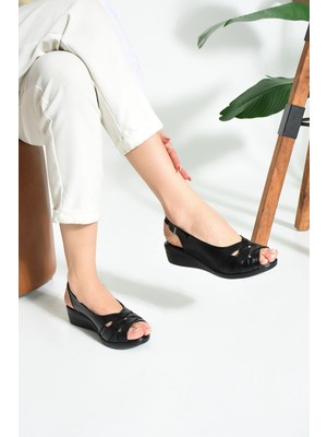 Kaof Shoes Kadın Siyah Ortopedik Anne Sandaleti Kadın Sandalet Topuklu Sandalet Anne Terliği Anne Ayakkabısı Anne Ayakkabı