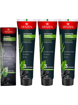 Venzen Büyük Boy Bambu Kömürü Diş Macunu 3 Adet x 120 gr (3'lü Paket)