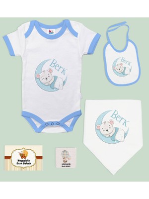 Bk Kids Kişiye Özel Isimli 5 Parça Mavi Bebek Body Zıbın ve Battaniye Hediye Seti, Yeni Doğan Bebek Giyim Hediyesi-3