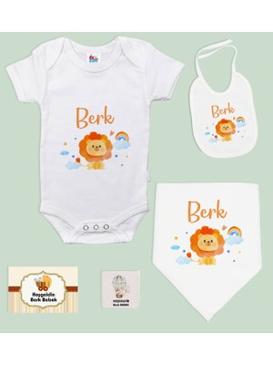 Bk Kids Kişiye Özel Isimli 5 Parça Beyaz Bebek Body Zıbın ve Battaniye Hediye Seti, Yeni Doğan Bebek Giyim Hediyesi-7
