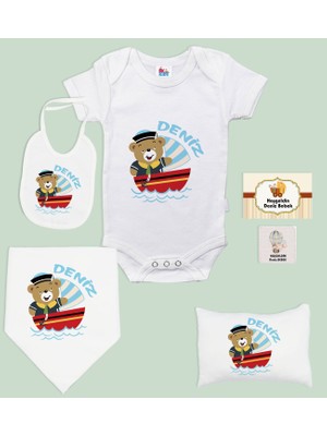 Bk Kids Kişiye Özel Isimli 6 Parça Bebek Body Zıbın Battaniye ve Yastık Hediye Seti, Yeni Doğan Bebek Giyim Hediyesi