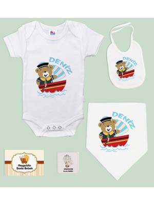 Bk Kids Kişiye Özel Isimli 5 Parça Beyaz Bebek Body Zıbın ve Battaniye Hediye Seti, Yeni Doğan Bebek Giyim Hediyesi