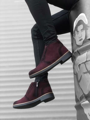 Senson BA0045 Gizli Bağcıklı Bordo Süet Siyah Taban Casual Erkek Spor Klasik Yarım Bilek Bot