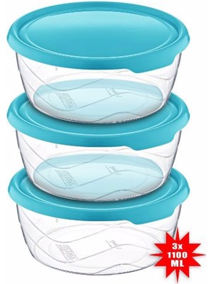 Qosrix Yuvarlak Kapaklı Saklama Kabı Orta Boy 3 Adet 1100 ml Kuru Gıda Erzak Bakliyat Muhafaza Kabı Mutfak