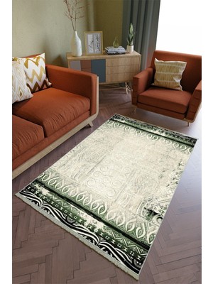 10 Post Online Salon Halısı Otantik Yeşil Metalik Yolluk Kaymaz Yuvarlak Oval Kesme Ince Yıkanabilir Halı