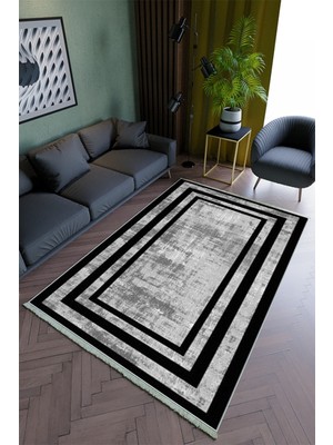 10 Post Online Salon Halısı Modern Gri Siyah Yolluk Kaymaz Yuvarlak Oval Kesme Ince Yıkanabilir Halı