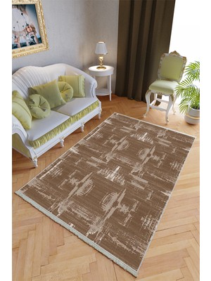 10 Post Online Klasik Salon Halısı Kahverengi Yolluk Kaymaz Yuvarlak Oval Kesme Ince Yıkanabilir Halı