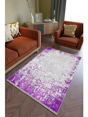 10 Post Online Salon Halısı Otantik Mor Gri Yolluk Kaymaz Yuvarlak Oval Kesme Ince Yıkanabilir Halı