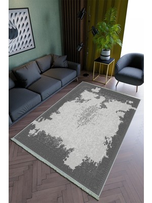 10 Post Online Salon Halısı Modern Gri Yolluk Kaymaz Yuvarlak Oval Kesme Ince Yıkanabilir Halı