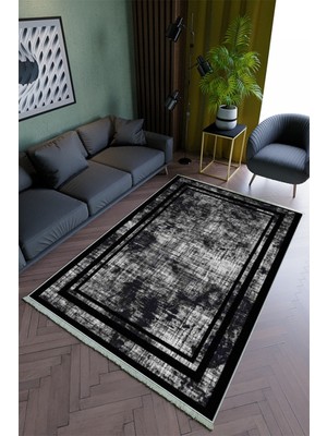 10 Post Online Salon Halısı Modern Siyah Gri Yolluk Kaymaz Yuvarlak Oval Kesme Ince Yıkanabilir Halı