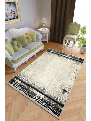 10 Post Online Klasik Salon Halısı Ekru Metalik Gri Yolluk Kaymaz Yuvarlak Oval Kesme Ince Yıkanabilir Halı