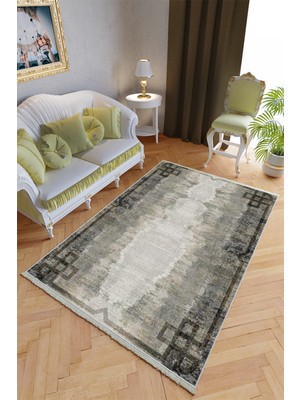 10 Post Online Klasik Salon Halısı Gri Yolluk Kaymaz Yuvarlak Oval Kesme Ince Yıkanabilir Halı