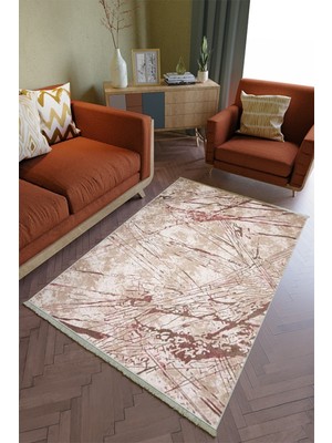 10 Post Online Salon Halısı Otantik Bordo - Kahverengi Yolluk Kaymaz Yuvarlak Oval Kesme Ince Yıkanabilir Halı