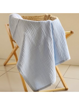 Keby 4 Katlı %100 Organik Pamuk Müslin Battaniye-Bebe Mavisi