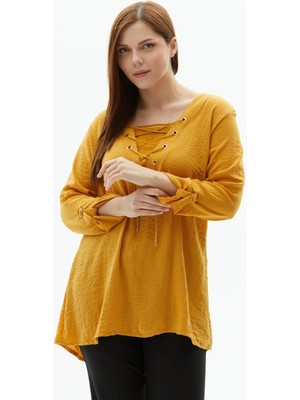 Selen V Yaka Düz Sarı Kadın Bluz 23YSL8506