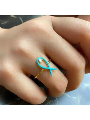 Pier Gümüş Mavi Mineli Balık Gümüş Yüzük