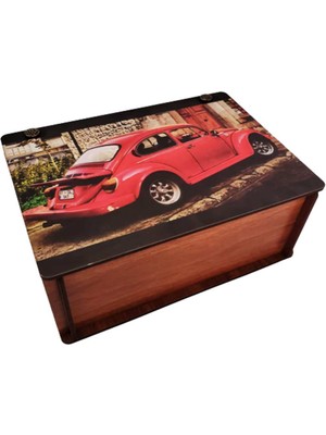 Alifa Toptan Ahşap Kırmızı Vosvos Baskılı Kutu