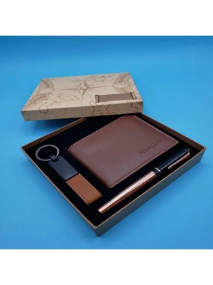 Alifa Toptan Bakır Metal Kalem Taba Cüzdan ve Anahtarlık Set