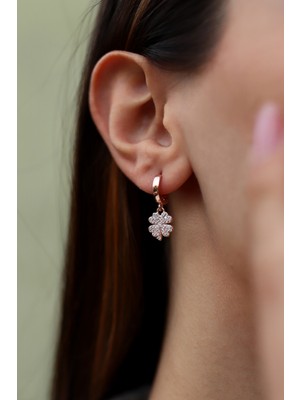 Sunshine Zirkon Taşlı Dört Yapraklı Gümüş Küpe