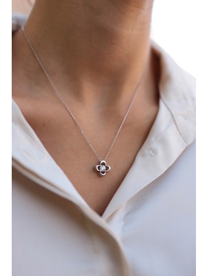 Sunshine Swarovski Tek Taşlı Gümüş Çiçek Kolye