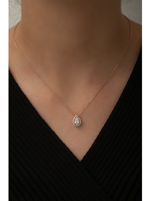 Sunshine Swarovski Zirconia Damla Taşlı Rose Gümüş Kolye