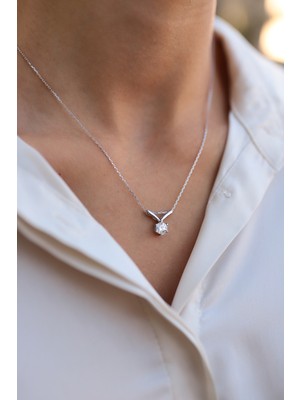 Sunshine Swarovski Tek Taşlı Gümüş Kolye