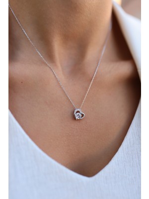Sunshine Swarowski Tek Taşlı Gümüş Kalp Kolye