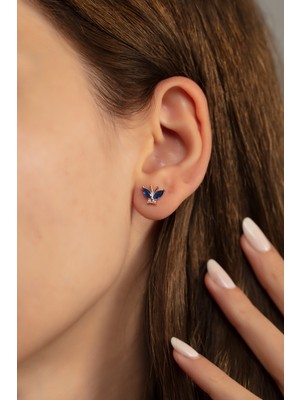 Sunshine 925 Ayar Gümüş Mavi Kelebek Küpe