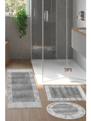 Dekoreko Kaymaz Taban Djt 3'lü Banyo Paspas Takımı Star Pamuk Karışık Modern 1460 Gri