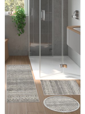 Dekoreko Kaymaz Taban Djt 3'lü Banyo Paspas Takımı Trend Karışık Iskandinav F5087 Gri