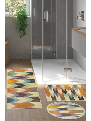 Dekoreko Kaymaz Taban Djt 3'lü Banyo Paspas Takımı Star Pamuk Karışık Modern 629M Renkli