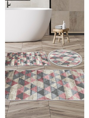 Dekoreko Kaymaz Taban Djt 3'lü Banyo Paspas Takımı Star Pamuk Karışık Iskandinav 661M Pudra