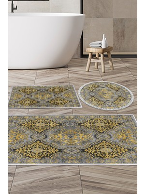 Dekoreko Kaymaz Taban Djt 3'lü Banyo Paspas Takımı Star Pamuk Karışık Modern 659M Sarı