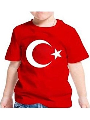 Modavals 23 Nisan 19 Mayıs 29 Ekim 10 Kasım Okul Gösteri Unisex Garson Boy Ay Yıldız Baskılı Kısa Kol Tshirt - Kırmızı