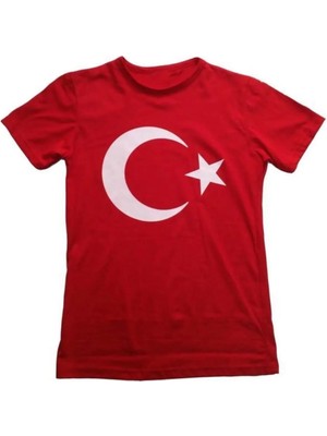 Modavals 23 Nisan 19 Mayıs 29 Ekim 10 Kasım Okul Gösteri Unisex Garson Boy Ay Yıldız Baskılı Kısa Kol Tshirt - Kırmızı