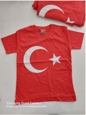 Modavals 23 Nisan 19 Mayıs 29 Ekim 10 Kasım Okul Gösteri Unisex Garson Boy Ay Yıldız Baskılı Kısa Kol Tshirt - Kırmızı