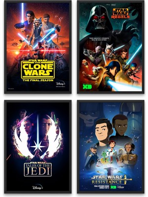 NOKEM Çerçeveli 4lü Set Star Wars Tabloları & Setli Star Wars Afişleri Tabloları SWKNKM1