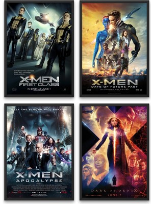 Nokem X-Men 5, 6, 7 ve 8, 4'lü Set Çerçeveli Duvar Tabloları, Marvel, Dizi Film K.