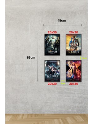 Nokem X-Men 5, 6, 7 ve 8, 4'lü Set Çerçeveli Duvar Tabloları, Marvel, Dizi Film K.