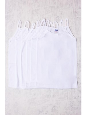 Berrak Kız Çocuk 6'lı Beyaz İp Askılı Atlet %100 Pamuk Nefes Alabilir Özellikte