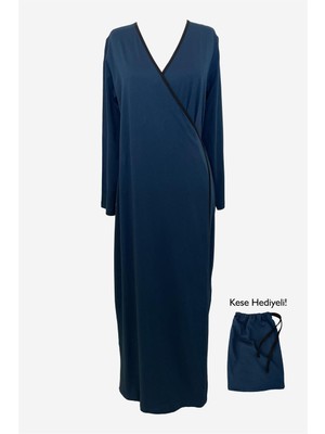 Plistre 1998_Pratik Yandan Bağlamalı Kruvaze Biye Kuşaklı %100 Pamuk Kumaş Tesettür Namaz Elbisesi