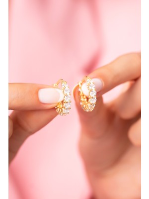 Sunshine 925 Ayar Gümüş Zirkon Taşlı Yuvarlak Küpe