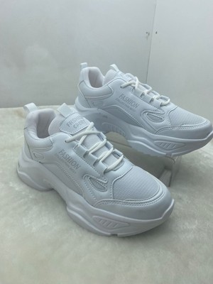 Çiğdem Kundura Beyaz Kadın Yüksek Taban Sneakers Spor Ayakkabı - Beyaz - 40 - ST01994-BEYAZ-40