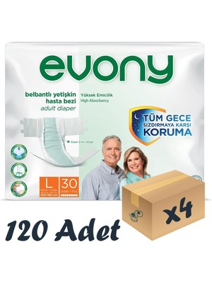 Evony Bel Bantlı Yetişkin Hasta Bezi Large 120 Adet Yüksek Emicilik Konforlu Kullanım