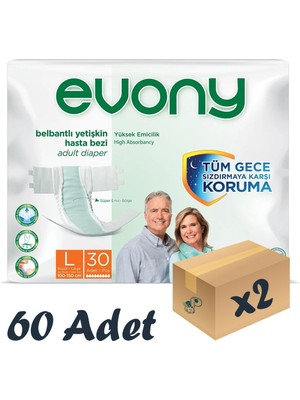 Evony Bel Bantlı Yetişkin Hasta Bezi Large 30'Lu 2 Paket 60 Adet