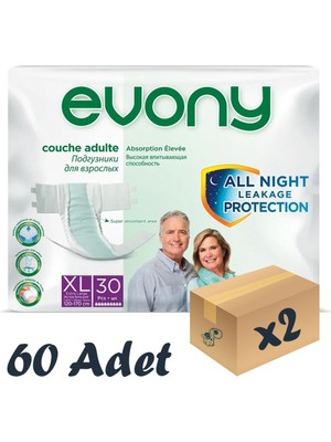 Evony Bel Bantlı Yetişkin Hasta Bezi Xlarge 30'Lu 2 Paket 60 Adet