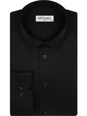 Süvari Dar Kalıp Armür Desenli Mavi Erkek Gömlek