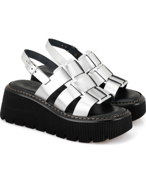 Devana Gri Kadın Deri Sandalet