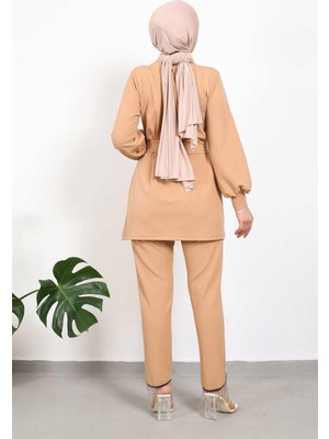 İmaj Butik Bisküvi Zincir Detaylı Tunik Pantolon Takım