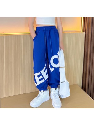 Kids Face Özel Tasarım Motto Baskılı %100 Pamuk Sokak Stili Hip Hop Şalvar Yazlık Kız Çocuk Eşofman Altı